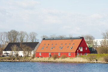 Traditional scandinavian red barn in Copenhagen in Denmark