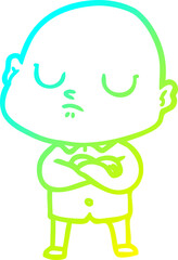 cold gradient line drawing of a cartoon bald man