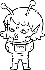 pretty cartoon nervous alien girl