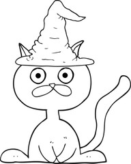 freehand drawn black and white cartoon halloween cat