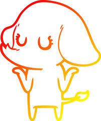 warm gradient line drawing of a cute elephant shrugging shoulders