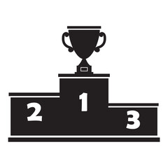 Podium for winners with a cup, close-up, isolated on a white background, vector illustration, stencil icon