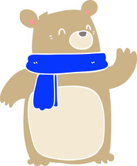 flat color style cartoon bear wearing scarf