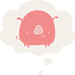 cartoon pig with thought bubble in retro style
