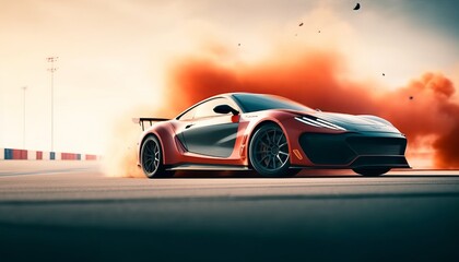 Obraz na płótnie Canvas 3D rendering , Sport Car Raceing on race track , Car wheel drifting