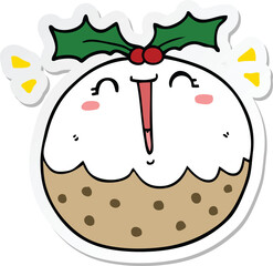 sticker of a cute cartoon christmas pudding