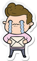 sticker of a cartoon man crying