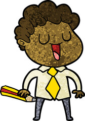 laughing cartoon man with pencil