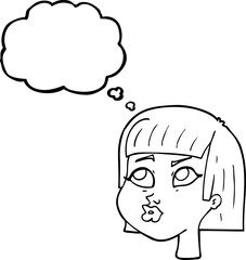 freehand drawn thought bubble cartoon female face