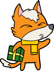 fox cartoon character with present