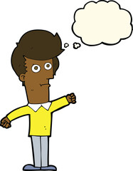 cartoon man punching with thought bubble