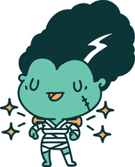 illustration of a traditional tattoo style undead zombie bride character