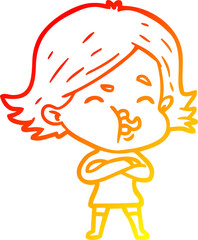 warm gradient line drawing of a cartoon girl pulling face