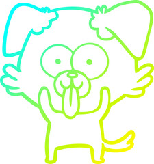 cold gradient line drawing of a cartoon dog with tongue sticking out