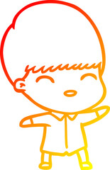 warm gradient line drawing of a happy cartoon boy