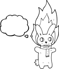 freehand drawn thought bubble cartoon flaming skull rabbit