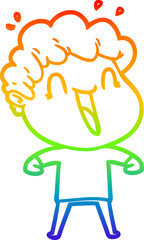 rainbow gradient line drawing of a cartoon happy man laughing