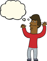 cartoon nervous man with thought bubble