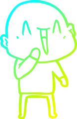 cold gradient line drawing of a happy cartoon bald man