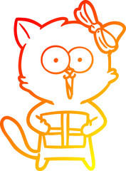 warm gradient line drawing of a cartoon cat