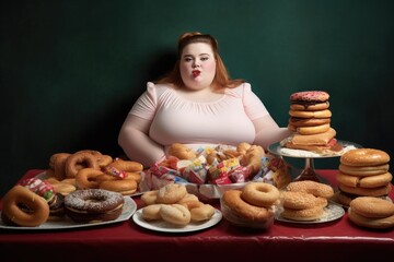 an obese woman eating junk food. Generative AI