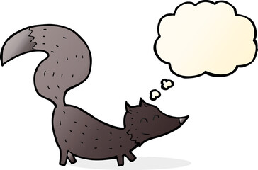 cartoon little wolf cub with thought bubble