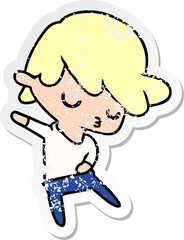 freehand drawn distressed sticker cartoon of kawaii cute boy