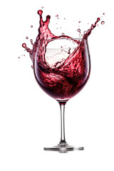 red wine splashing in a glass isolated on a transparent background