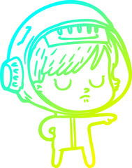 cold gradient line drawing of a cartoon astronaut woman
