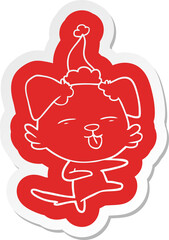 quirky cartoon  sticker of a dog dancing wearing santa hat