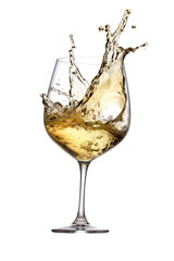white wine splashing in a glass isolated on a transparent background