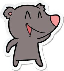sticker of a laughing bear cartoon