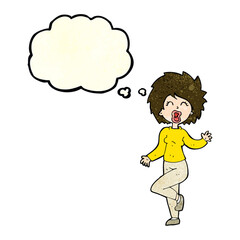 cartoon woman dancing with thought bubble