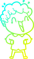 cold gradient line drawing of a cartoon happy man