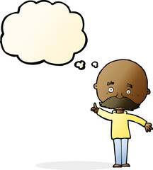 cartoon bald man with idea with thought bubble