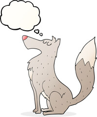 freehand drawn thought bubble cartoon wolf