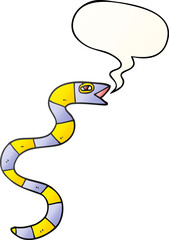 hissing cartoon snake with speech bubble in smooth gradient style