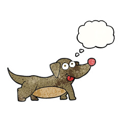 freehand drawn thought bubble textured cartoon happy little dog