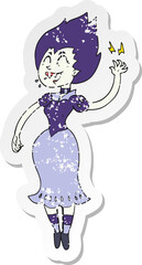 retro distressed sticker of a cartoon vampire girl