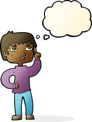 cartoon boy with question with thought bubble