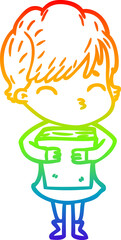 rainbow gradient line drawing of a cartoon woman thinking