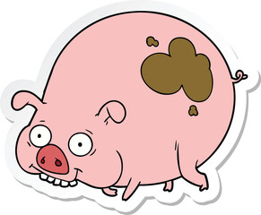 sticker of a cartoon muddy pig