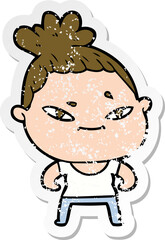 distressed sticker of a cartoon woman