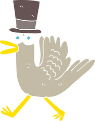 flat color illustration of duck in top hat