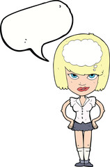 cartoon woman thinking with speech bubble