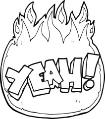 yeah! freehand drawn black and white cartoon shout