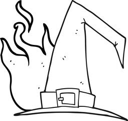 freehand drawn black and white cartoon witch hat