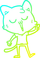 cold gradient line drawing of a cartoon cat singing