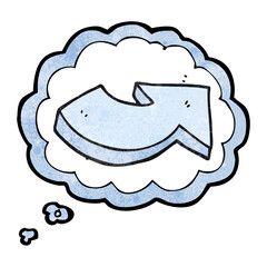 freehand drawn thought bubble textured cartoon pointing arrow