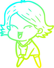 cold gradient line drawing of a happy cartoon girl